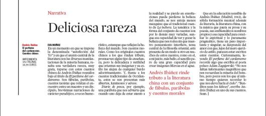 Eva Muñoz La Vanguardia Culturas El perfume del cardamomo Andrés Ibáñez Reseña