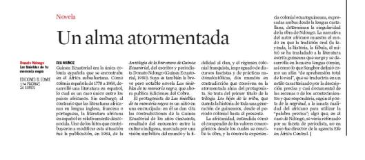 Eva Muñoz La Vanguardia Culturas Donato Nodongo Novela Reseña